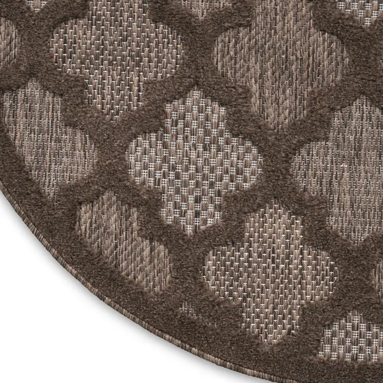 8' Brown Round Geometric Indoor Outdoor Area Rug