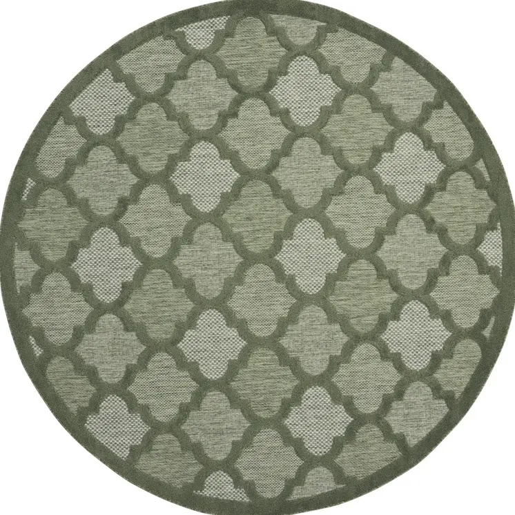 8' Green Round Geometric Indoor Outdoor Area Rug