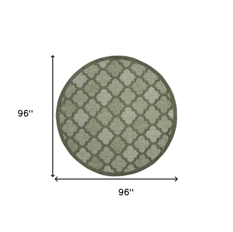 8' Green Round Geometric Indoor Outdoor Area Rug