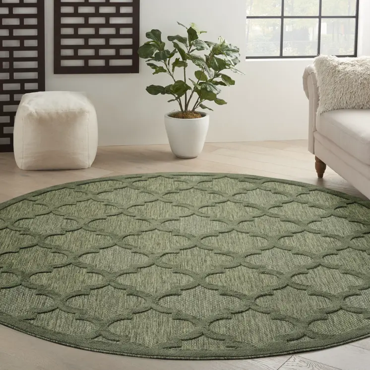 8' Green Round Geometric Indoor Outdoor Area Rug