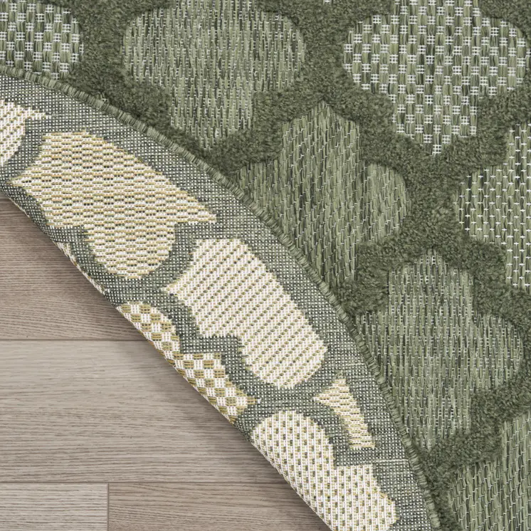 8' Green Round Geometric Indoor Outdoor Area Rug