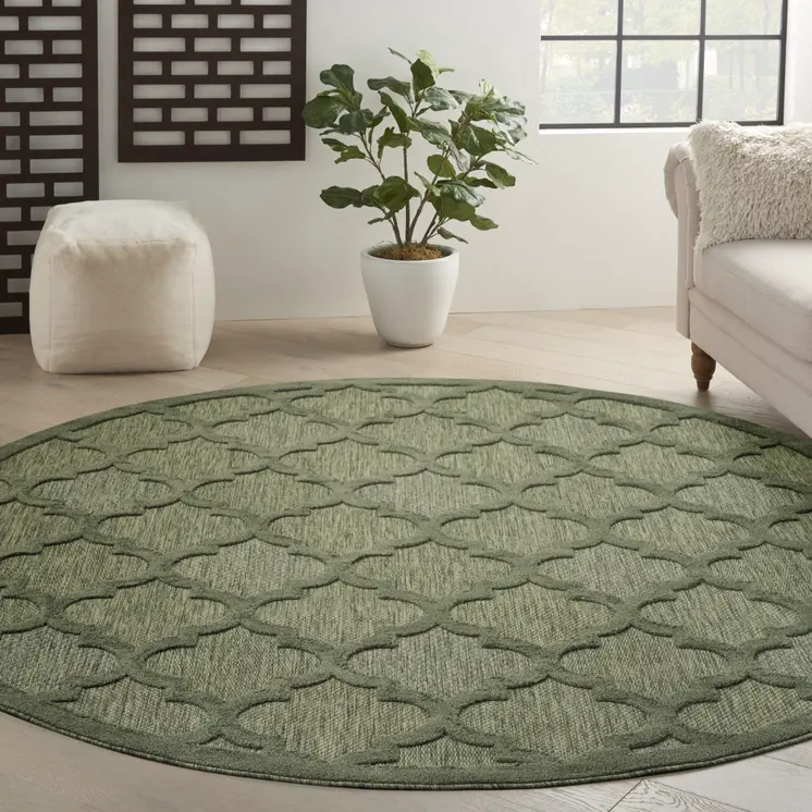 8' Green Round Geometric Indoor Outdoor Area Rug
