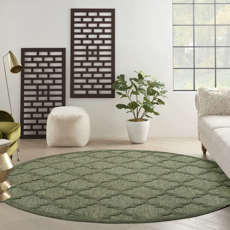 8' Green Round Geometric Indoor Outdoor Area Rug