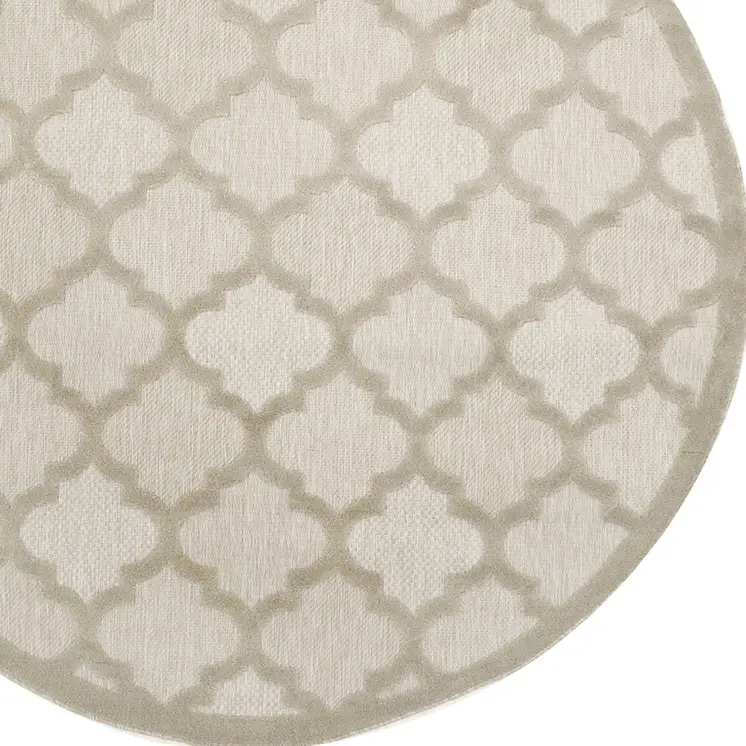 8' Cream Round Geometric Indoor Outdoor Area Rug