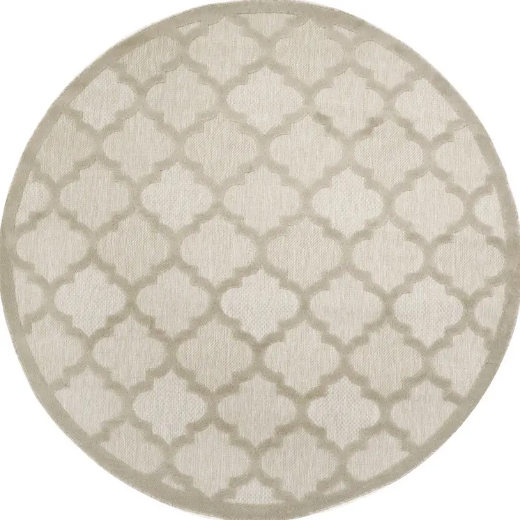 8' Cream Round Geometric Indoor Outdoor Area Rug