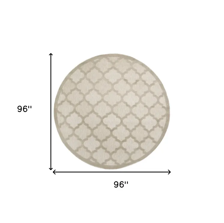 8' Cream Round Geometric Indoor Outdoor Area Rug