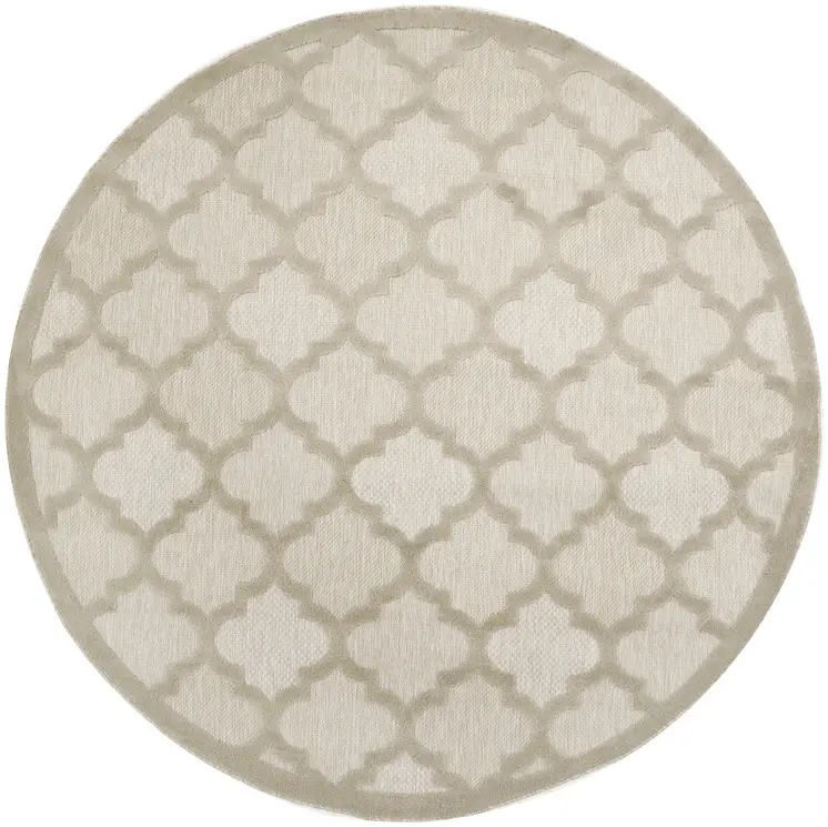 8' Cream Round Geometric Indoor Outdoor Area Rug