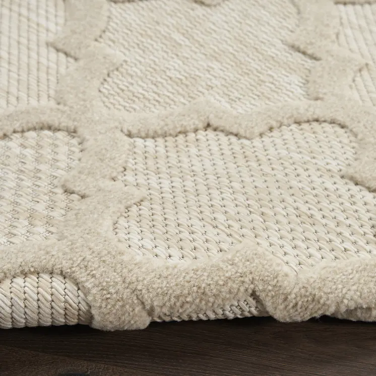 8' Cream Round Geometric Indoor Outdoor Area Rug