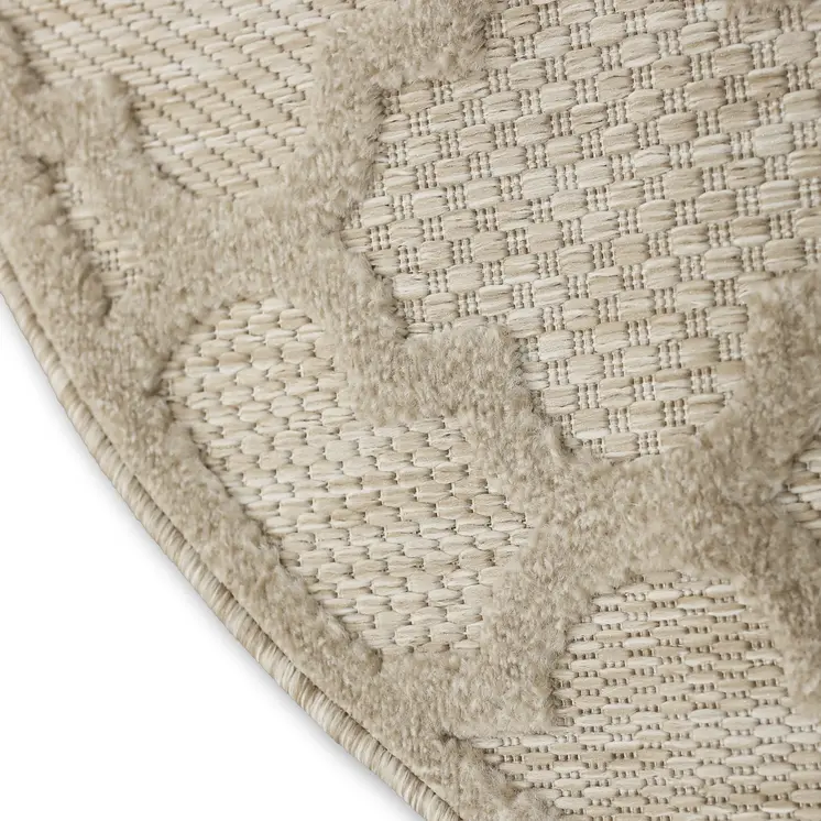 8' Cream Round Geometric Indoor Outdoor Area Rug