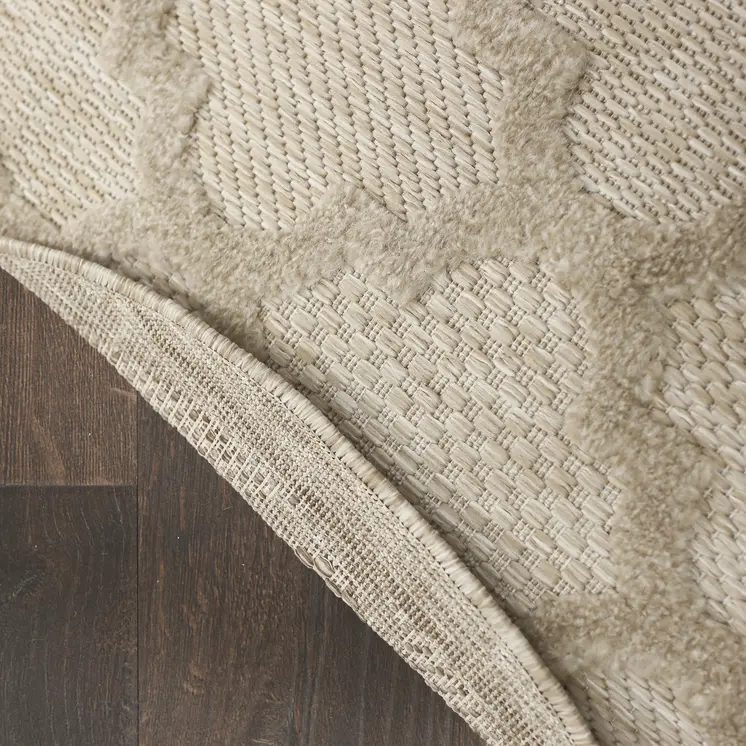 8' Cream Round Geometric Indoor Outdoor Area Rug