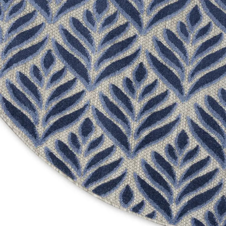 5' Blue Round Floral Indoor Outdoor Area Rug