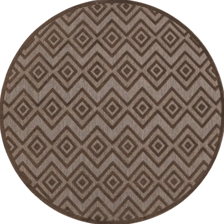 8' Brown Round Geometric Indoor Outdoor Area Rug
