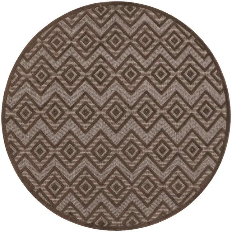8' Brown Round Geometric Indoor Outdoor Area Rug