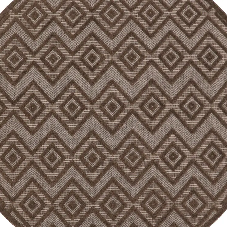 8' Brown Round Geometric Indoor Outdoor Area Rug