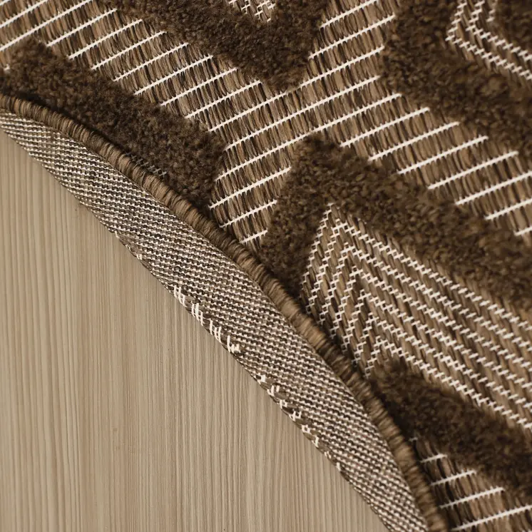 8' Brown Round Geometric Indoor Outdoor Area Rug