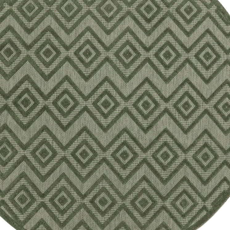 8' Green Round Geometric Indoor Outdoor Area Rug