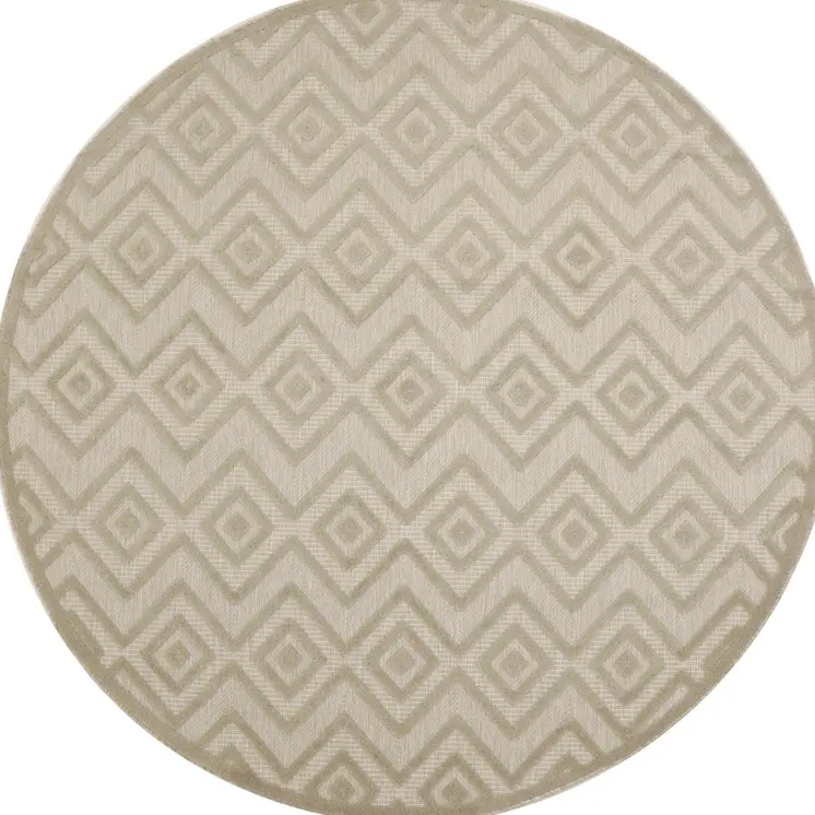 8' Cream Round Geometric Indoor Outdoor Area Rug