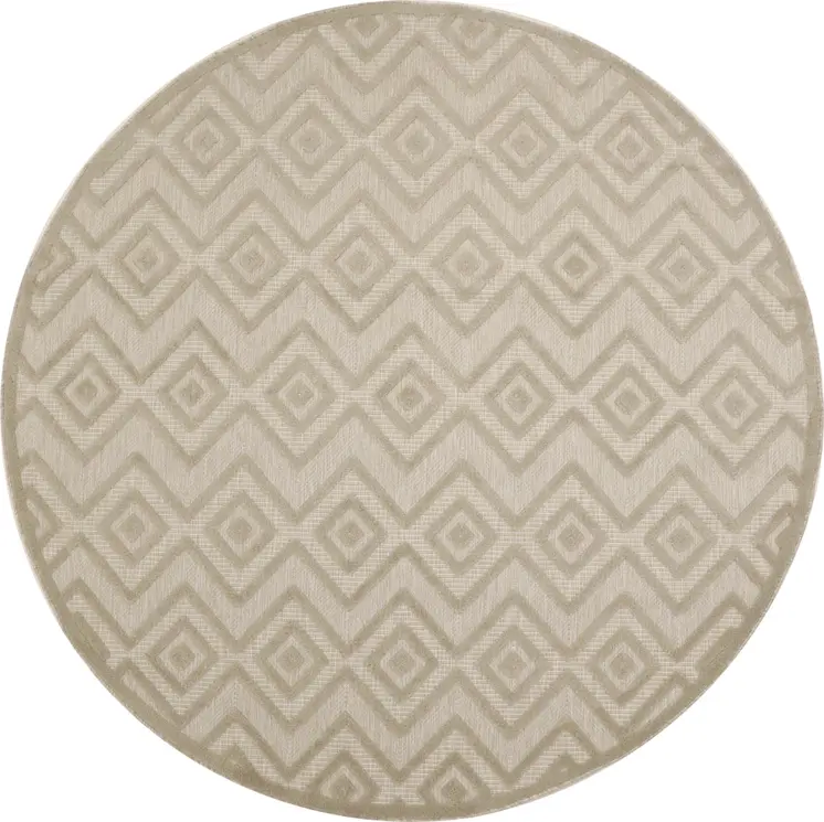 8' Cream Round Geometric Indoor Outdoor Area Rug
