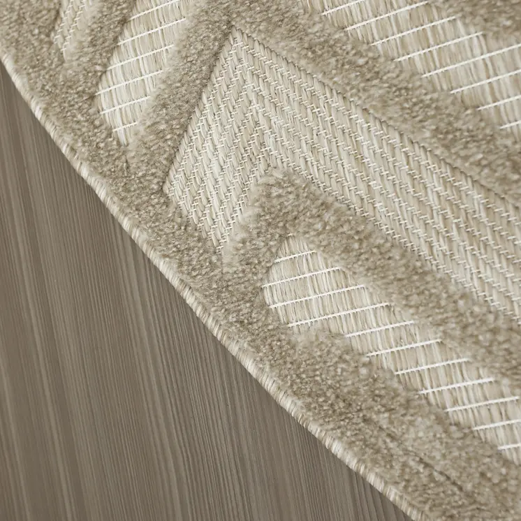 8' Cream Round Geometric Indoor Outdoor Area Rug