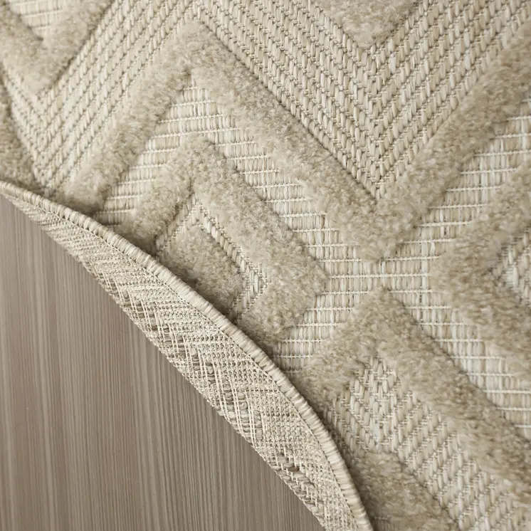 8' Cream Round Geometric Indoor Outdoor Area Rug