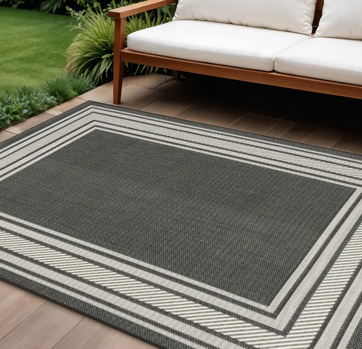 6' X 9' Black Geometric Indoor Outdoor Area Rug