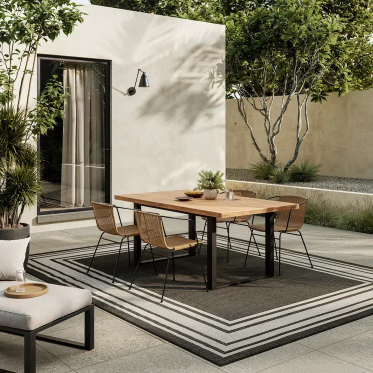 6' X 9' Black Geometric Indoor Outdoor Area Rug