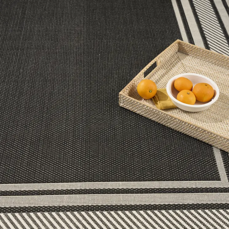 6' X 9' Black Geometric Indoor Outdoor Area Rug
