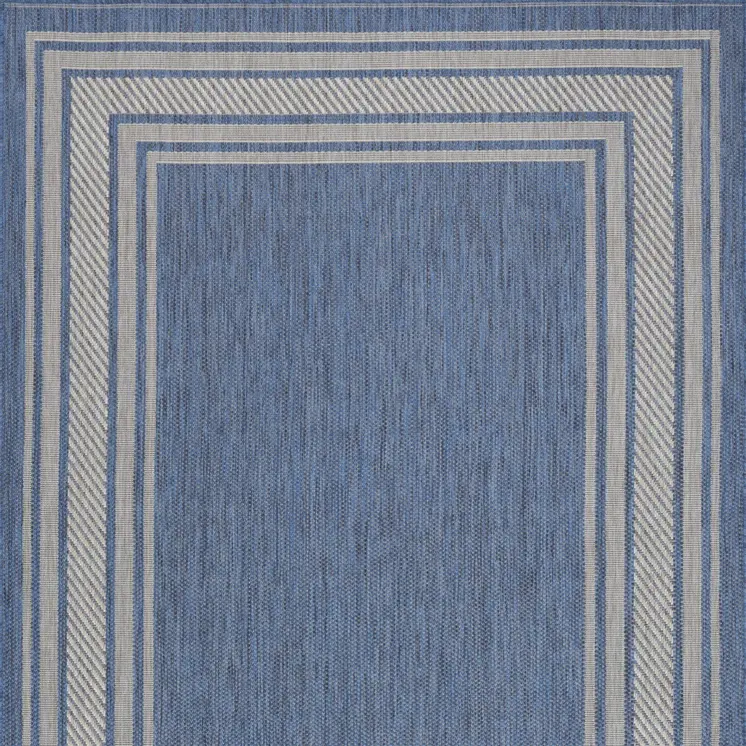 6' X 9' Denim Blue And Ivory Geometric Indoor Outdoor Area Rug