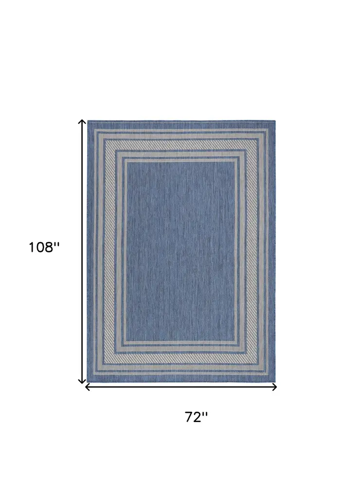 6' X 9' Denim Blue And Ivory Geometric Indoor Outdoor Area Rug