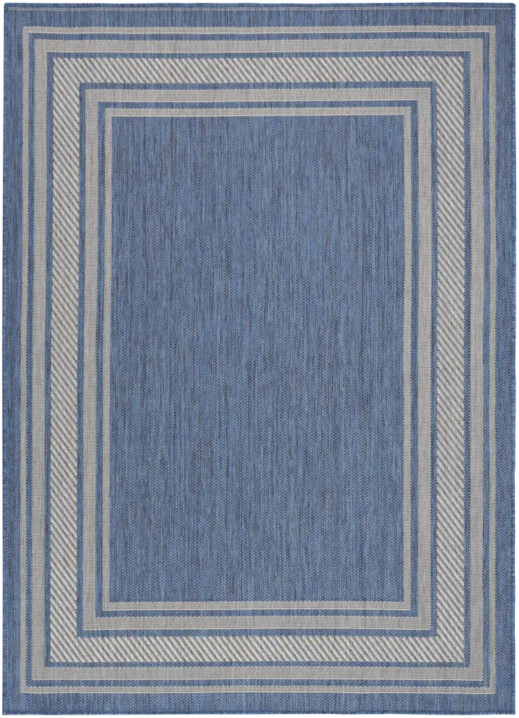 6' X 9' Denim Blue And Ivory Geometric Indoor Outdoor Area Rug