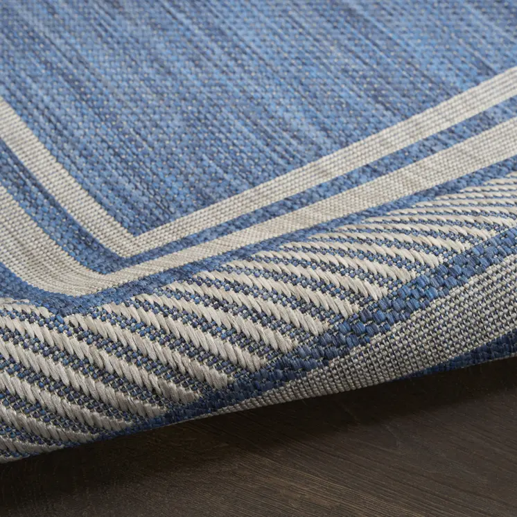 6' X 9' Denim Blue And Ivory Geometric Indoor Outdoor Area Rug