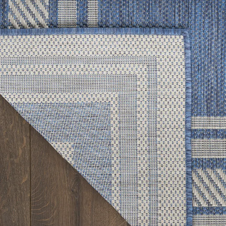 6' X 9' Denim Blue And Ivory Geometric Indoor Outdoor Area Rug