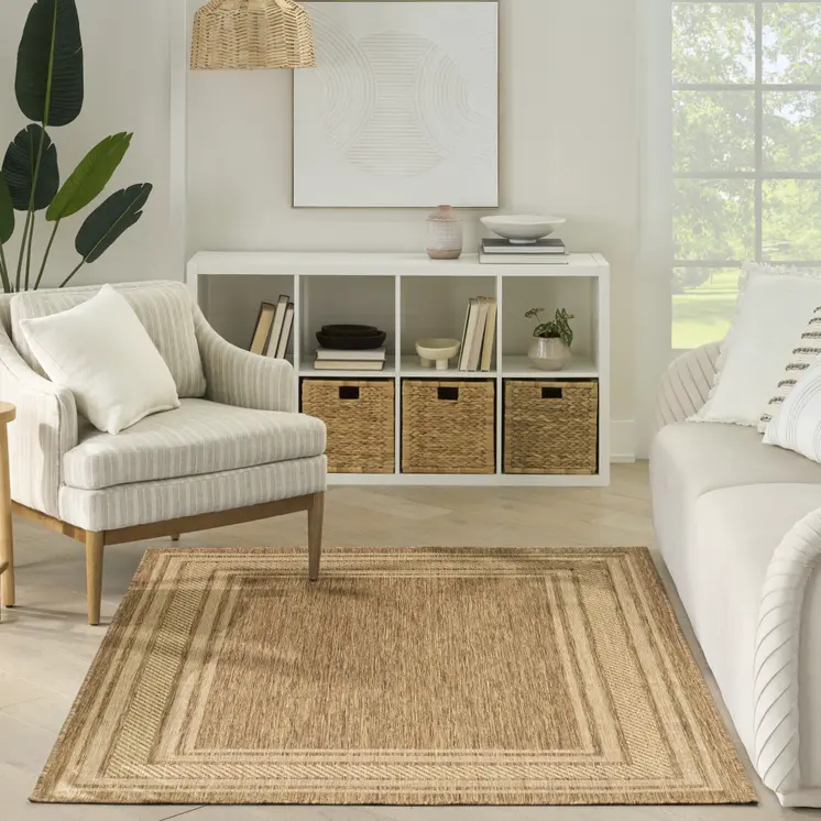 6' X 9' Natural Geometric Indoor Outdoor Area Rug