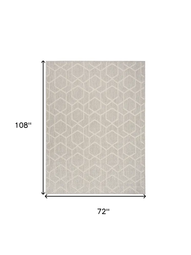 6' X 9' Gray And Ivory Geometric Indoor Outdoor Area Rug