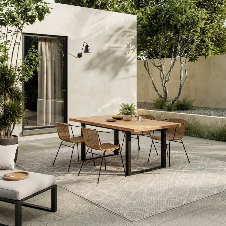 6' X 9' Gray And Ivory Geometric Indoor Outdoor Area Rug