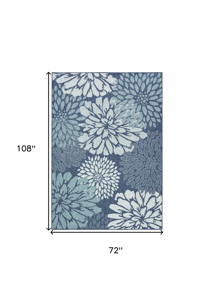 6' X 9' Navy Blue Floral Indoor Outdoor Area Rug
