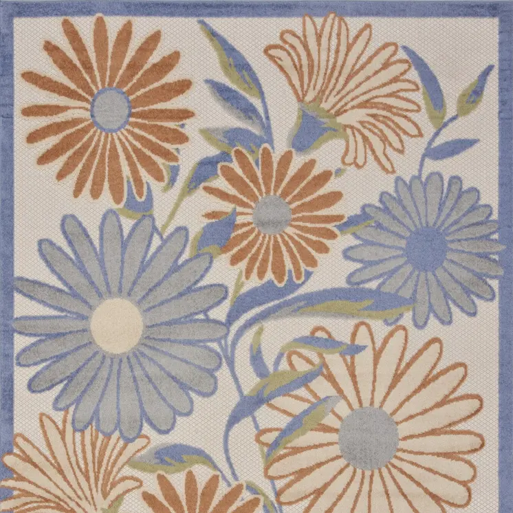 5' X 8' Beige Floral Indoor Outdoor Area Rug