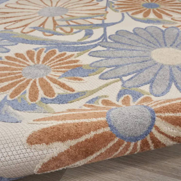 5' X 8' Beige Floral Indoor Outdoor Area Rug