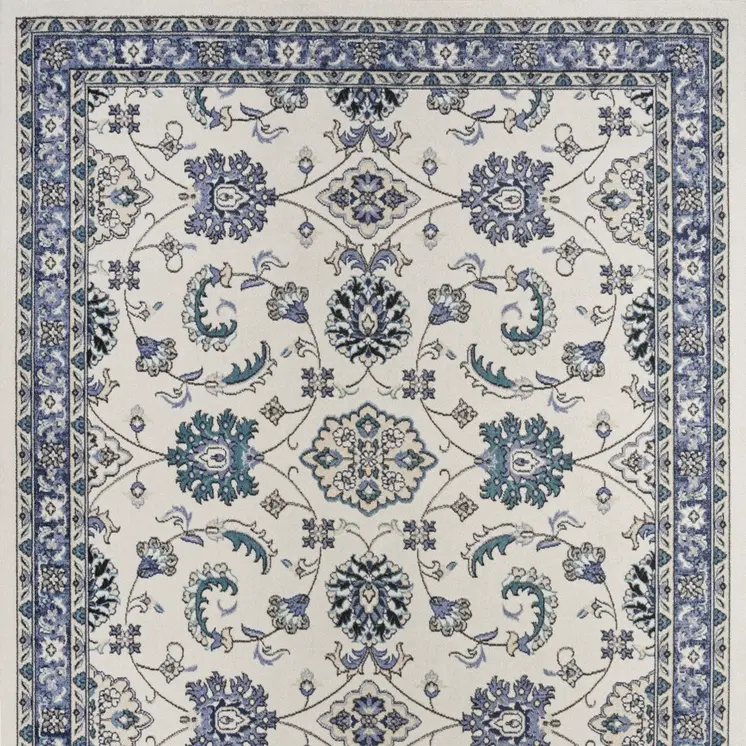 6' X 9' Ivory And Blue Floral Indoor Outdoor Area Rug