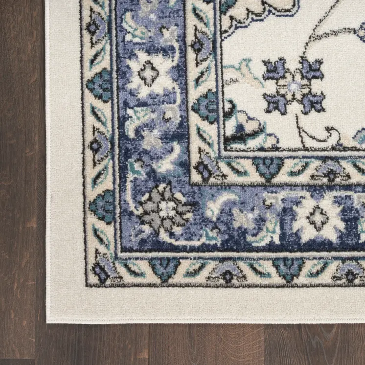 6' X 9' Ivory And Blue Floral Indoor Outdoor Area Rug