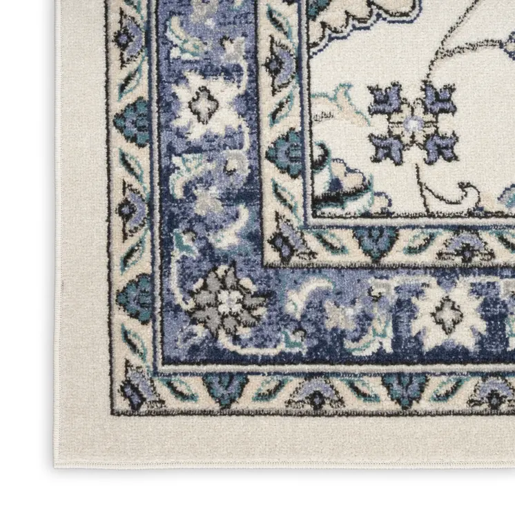 6' X 9' Ivory And Blue Floral Indoor Outdoor Area Rug