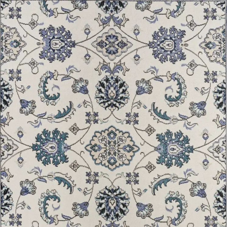 6' X 9' Ivory And Blue Floral Indoor Outdoor Area Rug