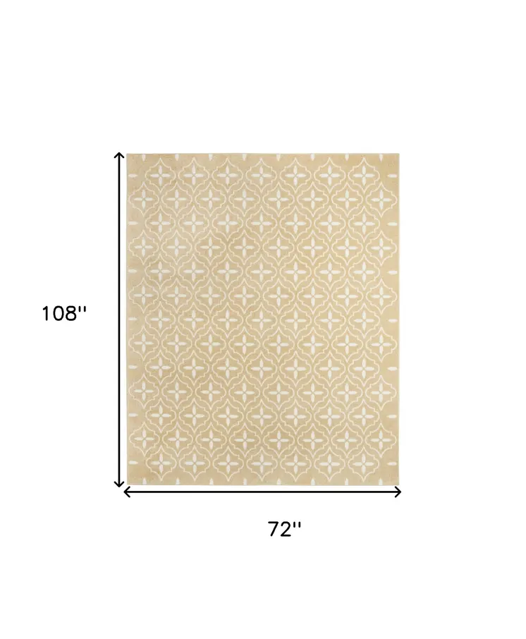 6' X 9' Beige And Ivory Geometric Indoor Outdoor Area Rug