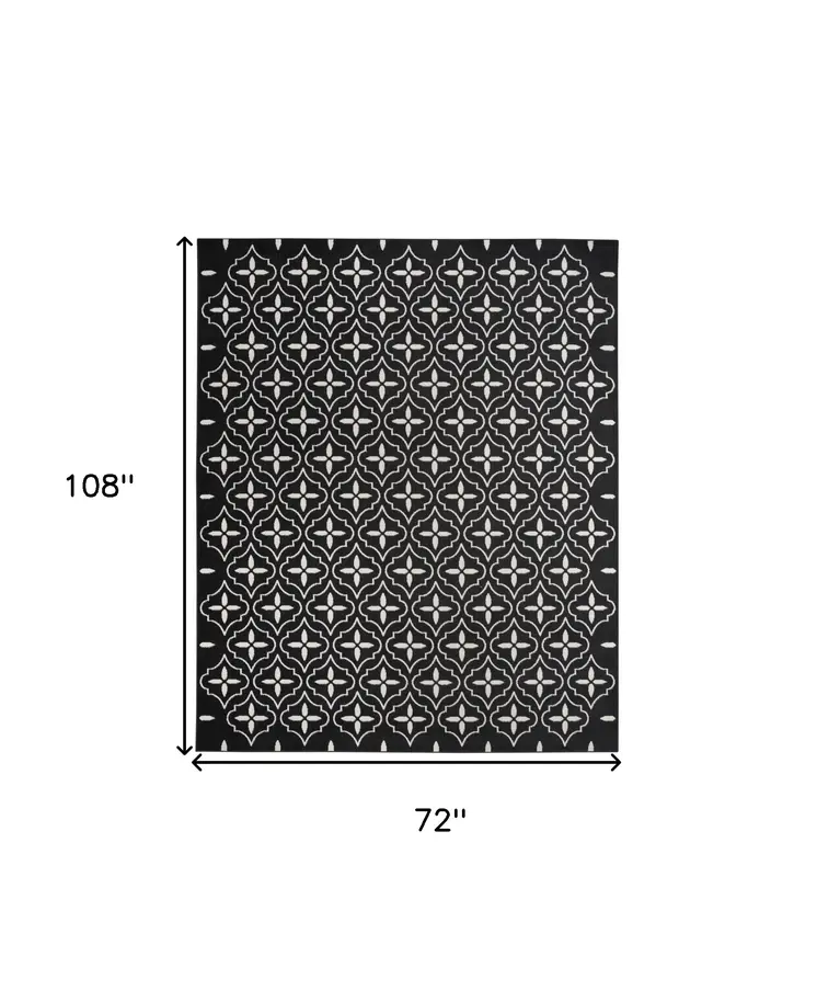 6' X 9' Black And Ivory Geometric Indoor Outdoor Area Rug