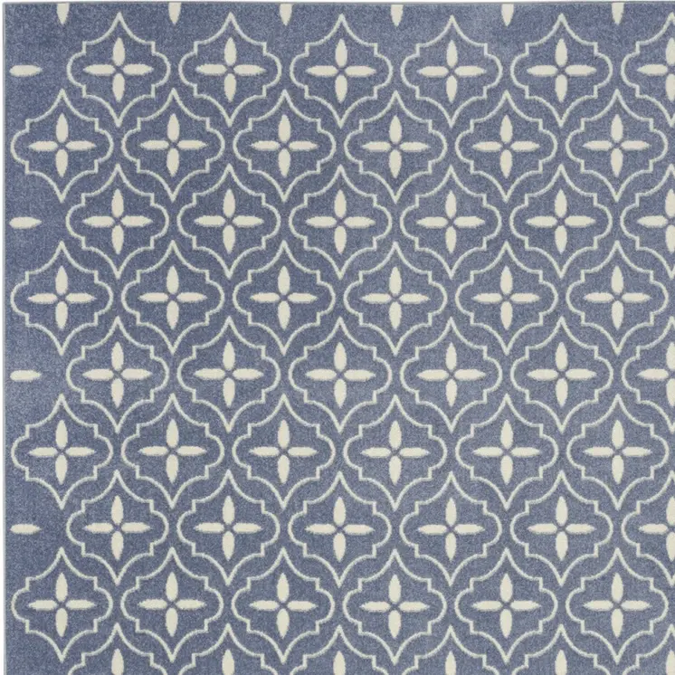 6' X 9' Blue And Ivory Geometric Indoor Outdoor Area Rug