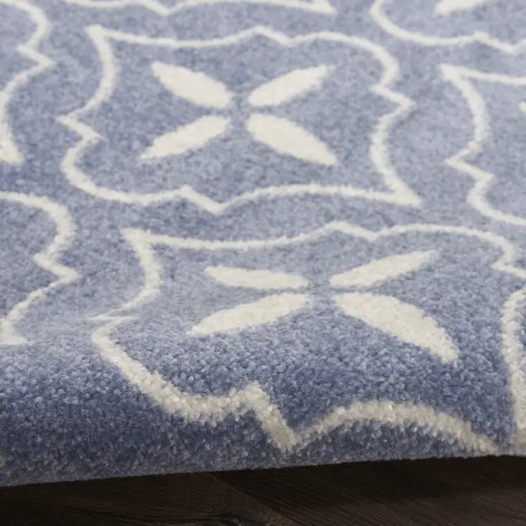 6' X 9' Blue And Ivory Geometric Indoor Outdoor Area Rug