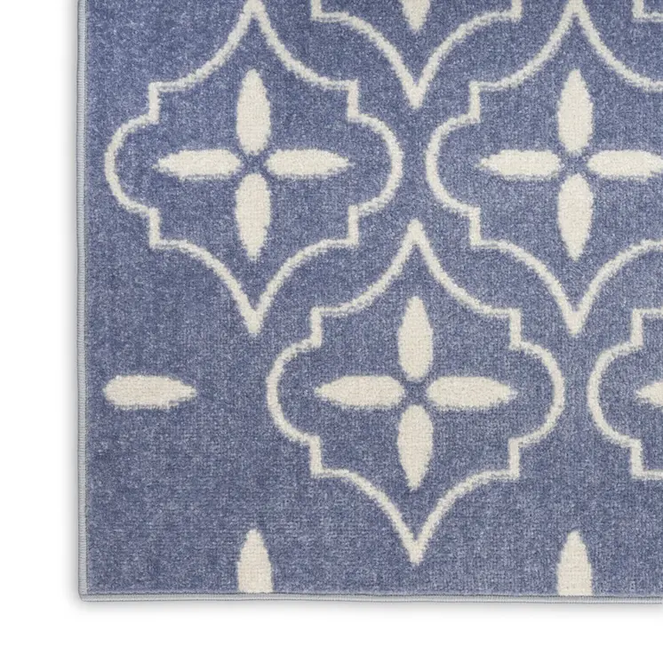 6' X 9' Blue And Ivory Geometric Indoor Outdoor Area Rug