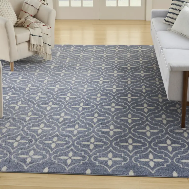 6' X 9' Blue And Ivory Geometric Indoor Outdoor Area Rug