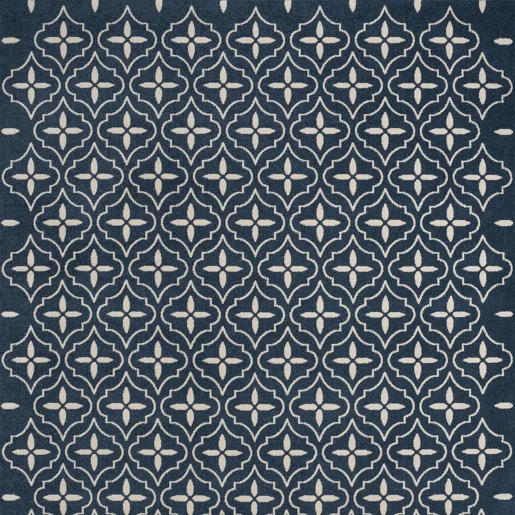 6' X 9' Navy Blue And Ivory Geometric Indoor Outdoor Area Rug