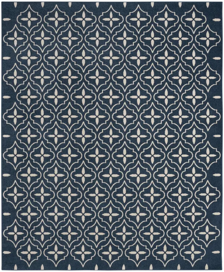 6' X 9' Navy Blue And Ivory Geometric Indoor Outdoor Area Rug
